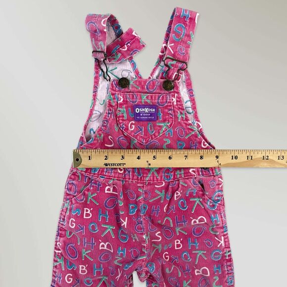 Vintage Oshkosh B'gosh Girl's Overalls Pink Alphabet Print Bibs Size 18 mos - Picture 8 of 10